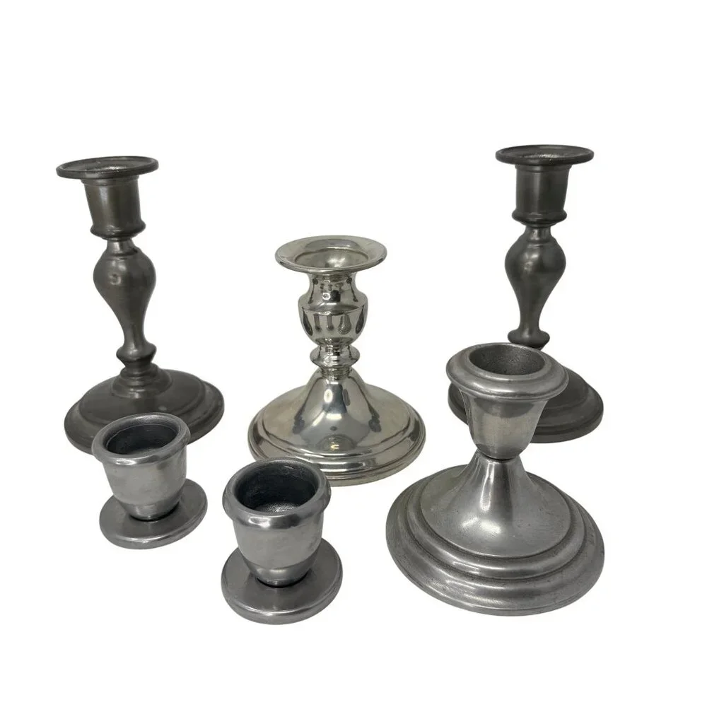 Set 6 Mismatched Vintage Pewter‎ Candlesticks Silver Vintage Candle Holders